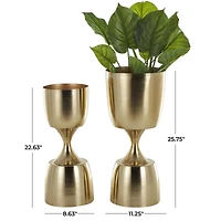 Gold Hourglass Shaped Metal Planter Set with Elevated Base