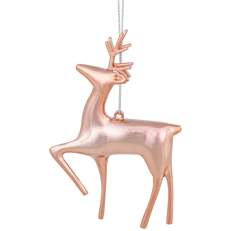 4.75" Shiny Rose Gold Reindeer Ornament