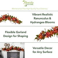 6ft. Fall Ranunculus, Hydrangea & Berries Autumn Garland