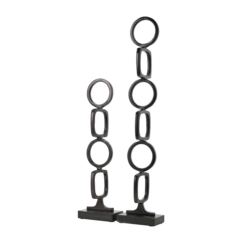 Aluminum Abstract Stacked Geometric Rings Sculpture with Marble Base Set