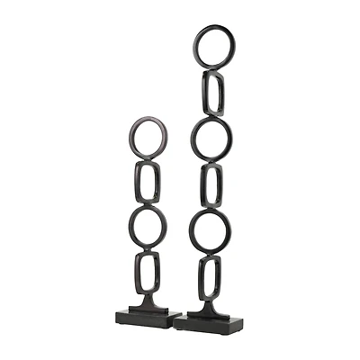 Aluminum Abstract Stacked Geometric Rings Sculpture with Marble Base Set