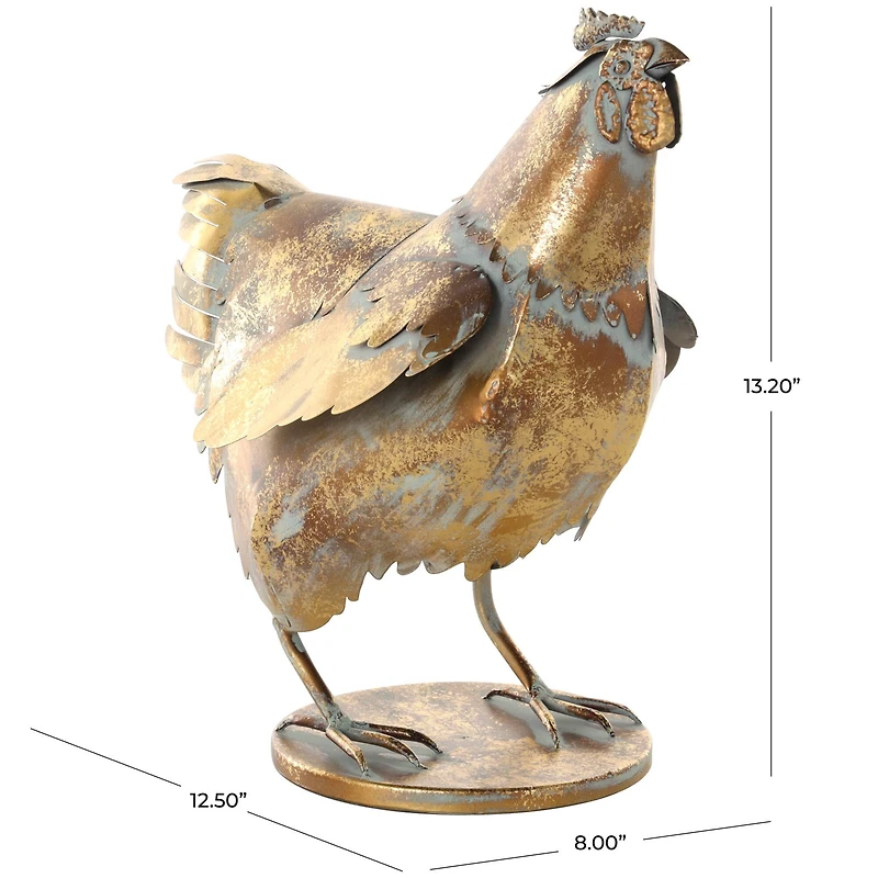 13.25" Bronze Patina Chicken Metal Garden Sculpture