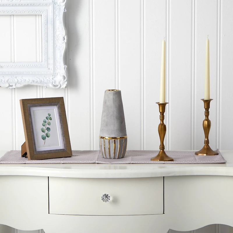 10" Regal Stone Decorative Vase with Gold Accents