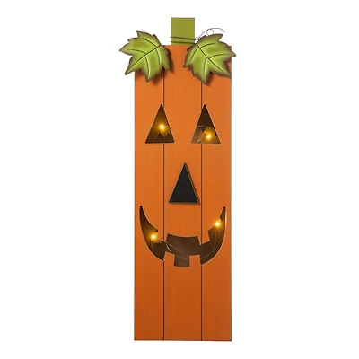 Glitzhome® 30" Lighted Halloween Wooden Pumpkin Porch Décor