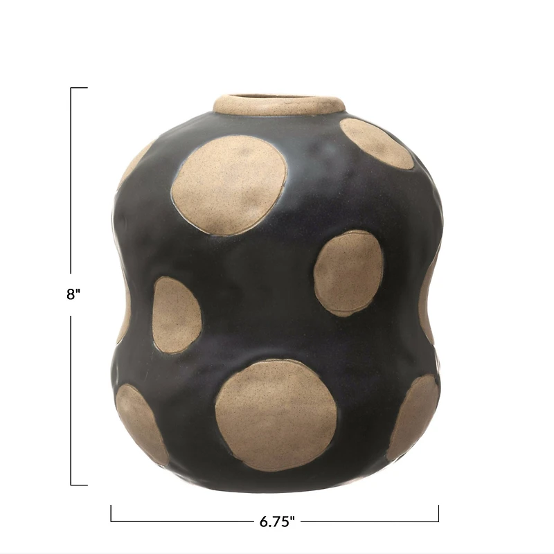 Hello Honey® 8" Black & Cream Stoneware Vase with Wax Relief Dots