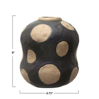 Hello Honey® 8" Black & Cream Stoneware Vase with Wax Relief Dots