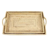 Light Brown Wood Boho Style Tray Set
