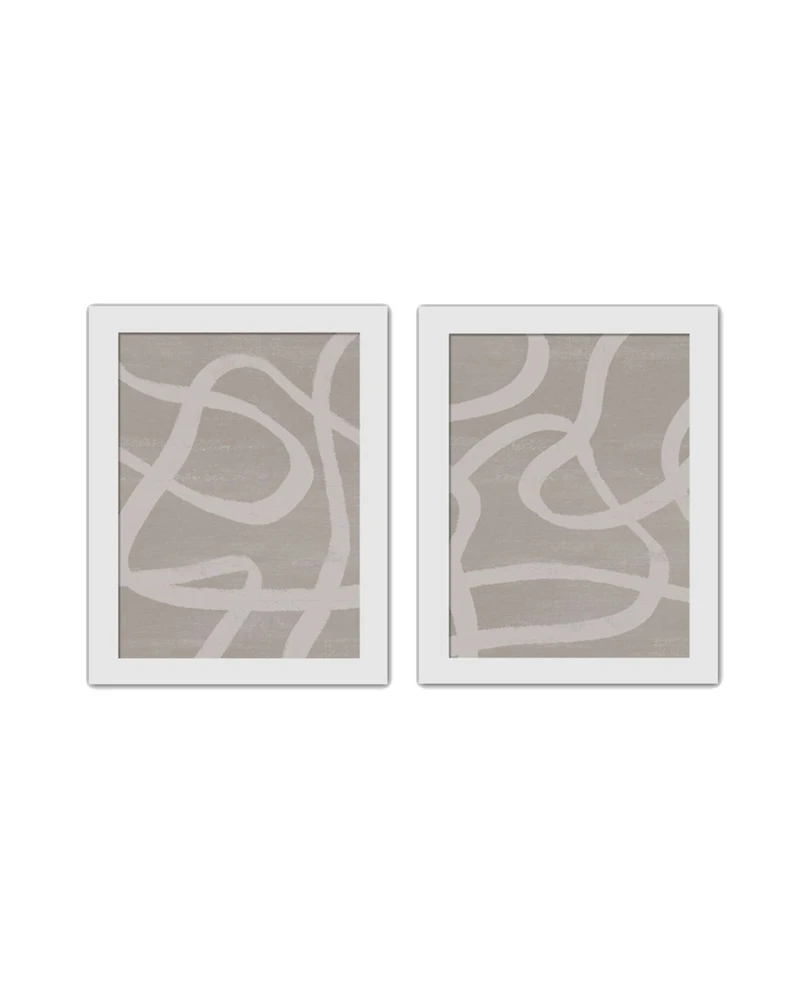 Modern Beige Lines 12" x 16" White Framed Print Under Plexiglass - Set of 2