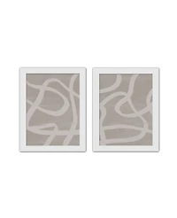 Modern Beige Lines 12" x 16" White Framed Print Under Plexiglass - Set of 2