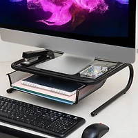 Mind Reader Black Metal Mesh Monitor Stand & Desk Organizer With Storage Drawer