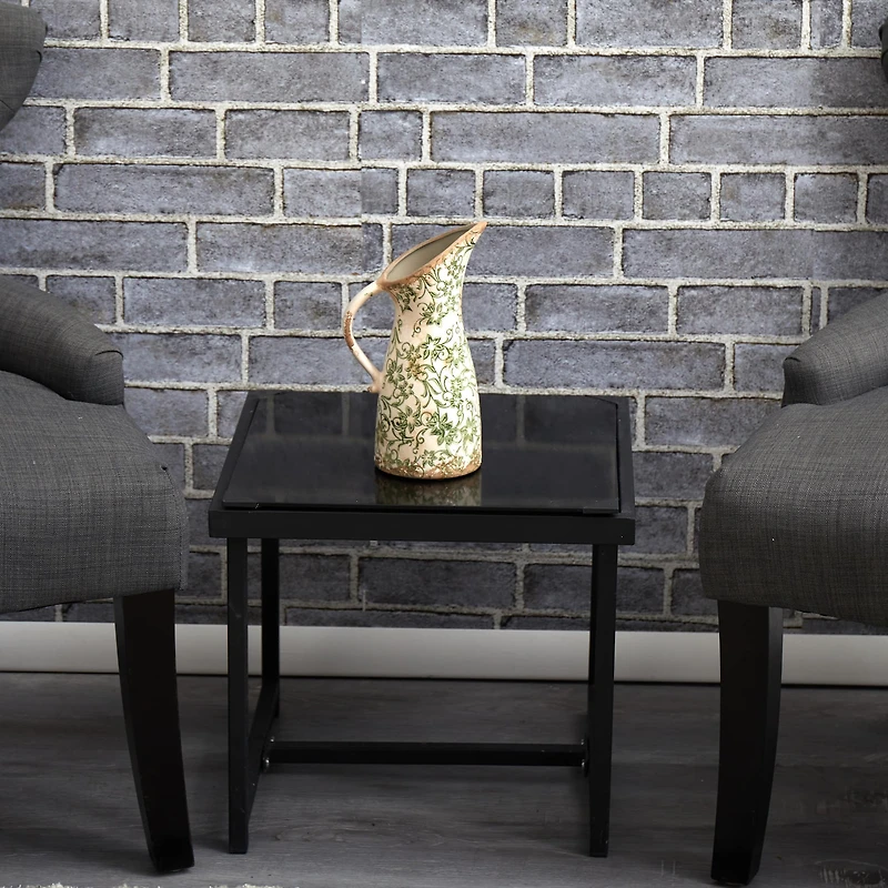 10" Tuscan Ceramic Green Scroll Pitcher Vase