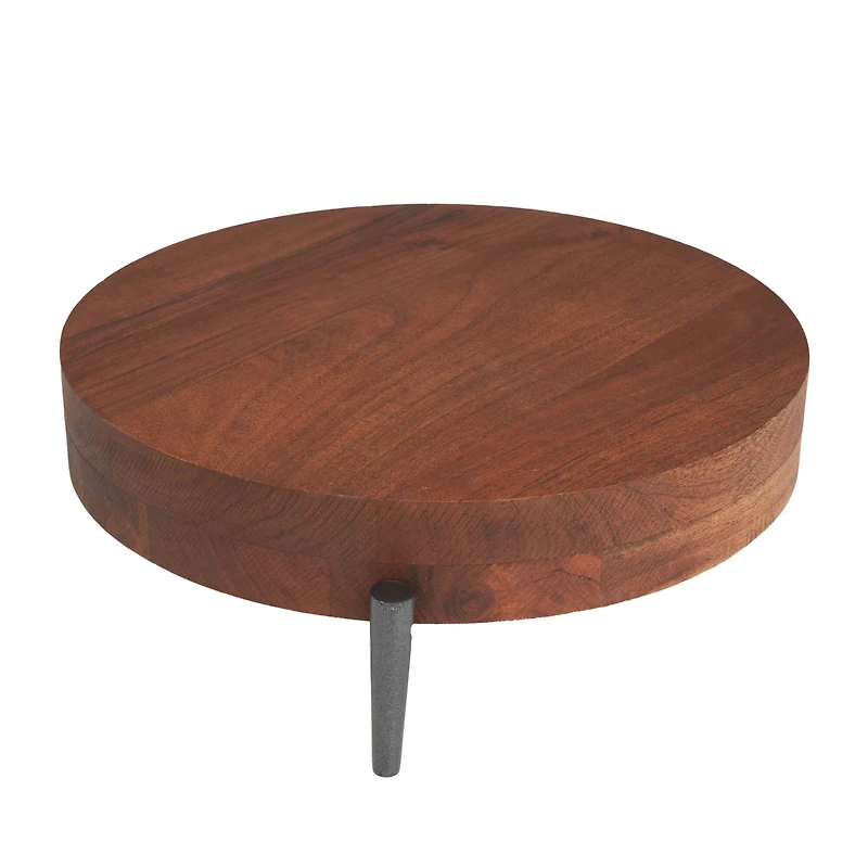 12" Brown Wood Tray with Black Metal Legs