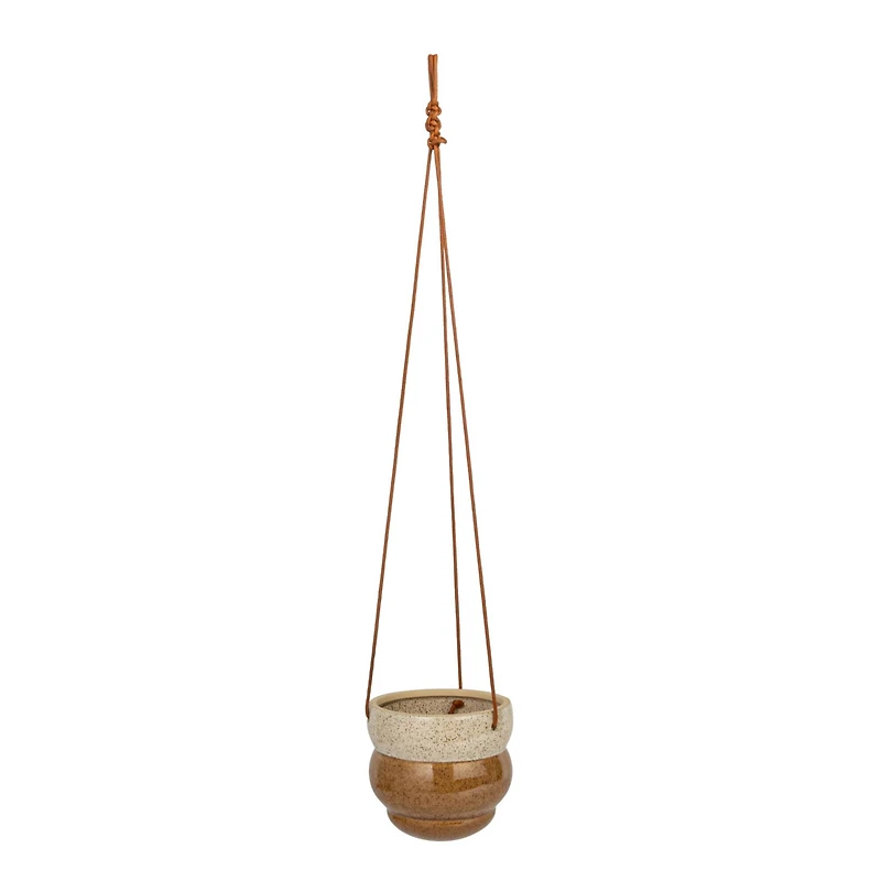 Hello Honey® 5.6" Brown & Cream Hanging Stoneware Planter