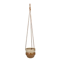 Hello Honey® 5.6" Brown & Cream Hanging Stoneware Planter