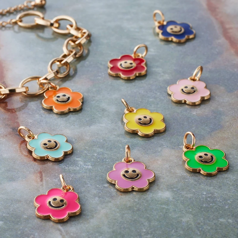 Enamel & Gold Smiley Flower Charms by Bead Landing™