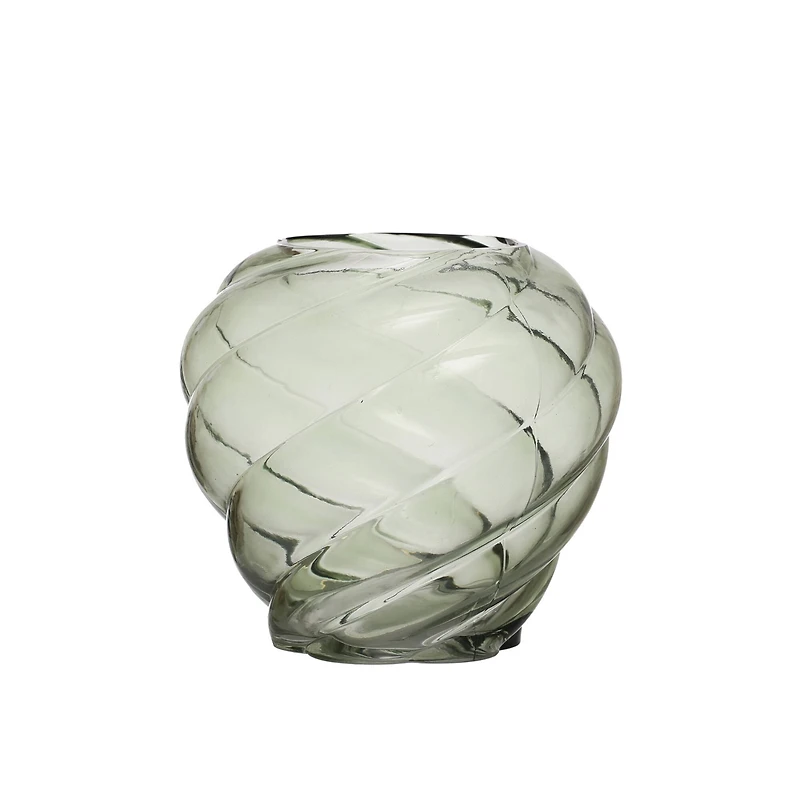 Hello Honey® 7.75" Green Round Twisted Glass Vase