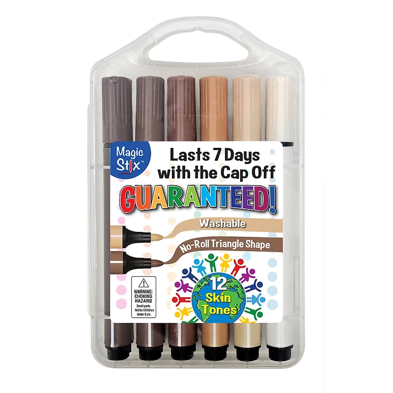 The Pencil Grip Magic Stix Triangular Global Skin Tone Washable Markers, 6 Packs of 12