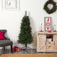 5ft. Pre-Lit Flat Back Montreal Mountain Pine Artificial Christmas Tree, White LED Lights