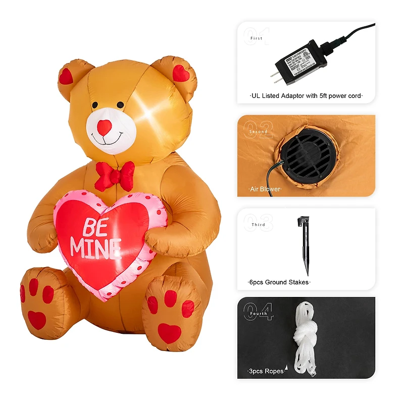 Glitzhome® 6ft. Lighted Valentine's Inflatable Bear with Heart Décor