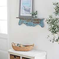 32" Blue Wood Rustic Wall Shelf