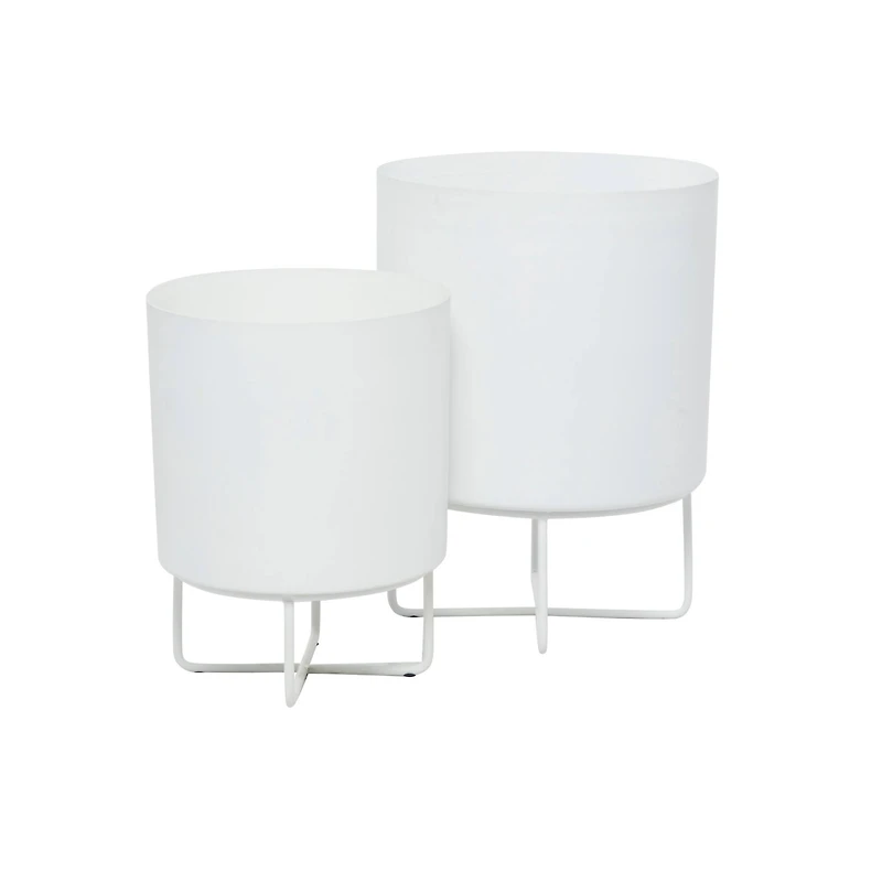 White Modern Planter, Set of 2" 16", 13"