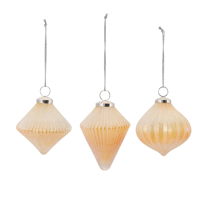 Peach Ribbed Glass Ornament Set