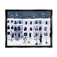 Stupell Industries Happy Hanukkah Winter City Scene Framed Floater Canvas Wall Art