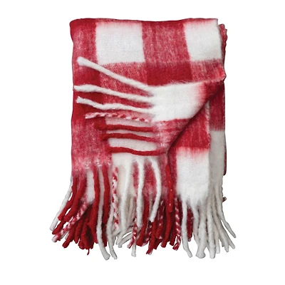 Hello Honey® Red & White Plaid Woven Acrylic Throw with Fringe