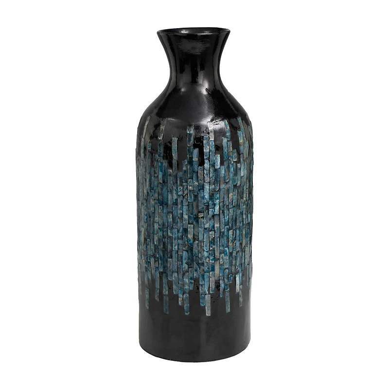 20" Black Capiz Shell Handmade Vase with Blue Ombre Design