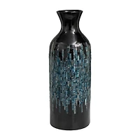 20" Black Capiz Shell Handmade Vase with Blue Ombre Design