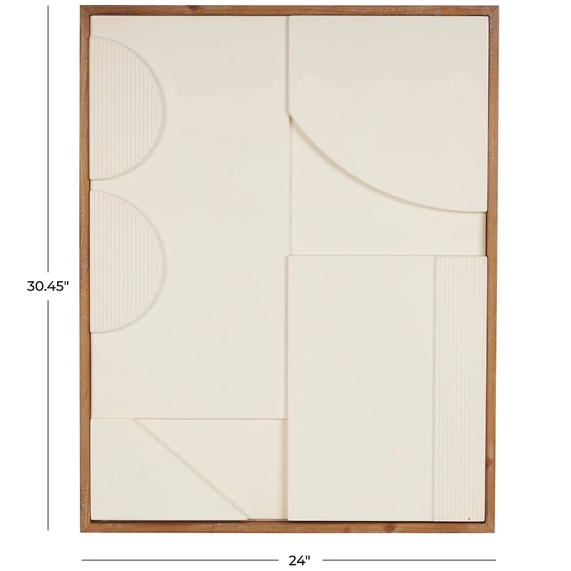 Wall Décor Cream Wood Geometric Design with Brown Wood Frame