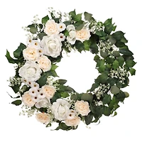 30" Spring Cream Rose, Baby's Breath & Camellia Wreath