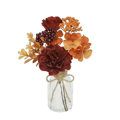 11" Brown & Orange Dahlia & Hydrangea in Glass Container by Ashland®