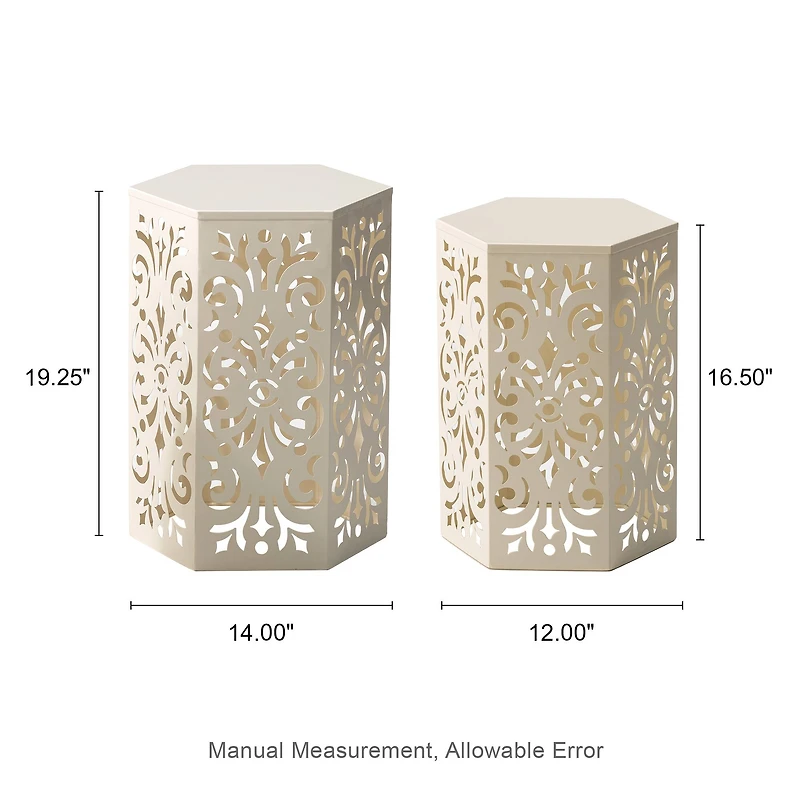 Glitzhome® White Floral Motif Hexagonal Garden Stool Set