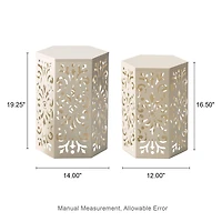 Glitzhome® White Floral Motif Hexagonal Garden Stool Set
