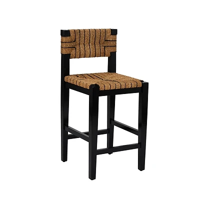 Hello Honey® Willowbrook 3ft. Black Mahogany Solid Wood & Natural Woven Seagrass Rope Stool