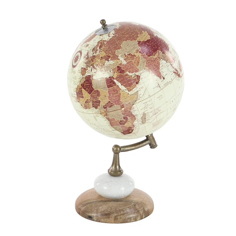 13" Cream Mango Wood & Marble Contemporary Globe