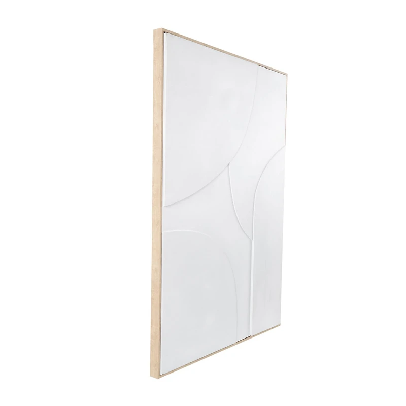 33" x 49", White Wooden Geometric Home Wall Décor with Abstract Circles and Brown Wooden Frame