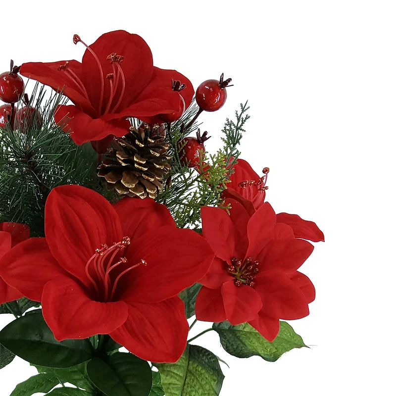 22" Red Poinsettia, Pine & Berry Deluxe Bush by Ashland®