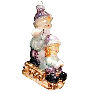 Wizardi 8.27" x 11.81" Children on Sled Christmas Glass Ornament