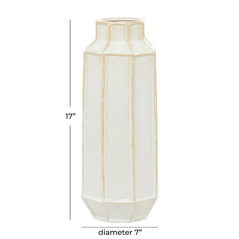 White Ceramic Modern Vase, 7" x 17"