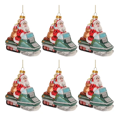 5" Glass Snowmobile Santa Ornaments, 6ct.