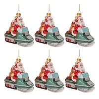5" Glass Snowmobile Santa Ornaments, 6ct.