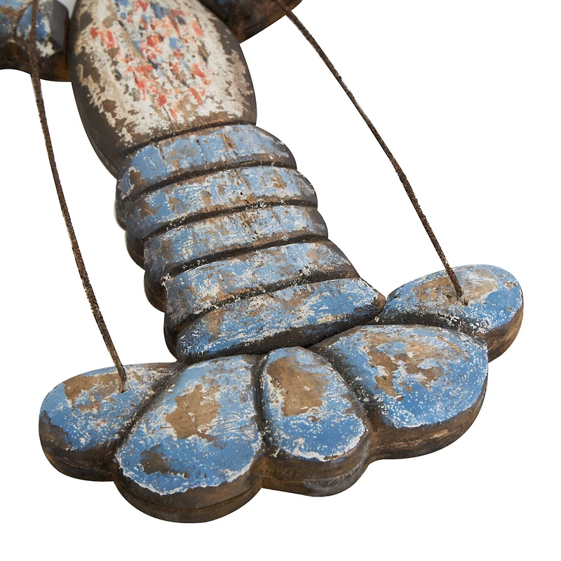Red & Blue Wood Lobster Handmade Distressed Sculpture Set