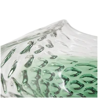 18" Handmade Green Ombre Abstract Wavy Glass Bowl with Bubble Texturing