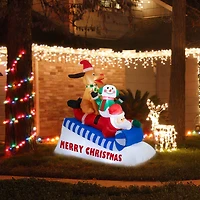 Glitzhome® 6FT Lighted Inflatable Skiing Santa, Snowman & Dog