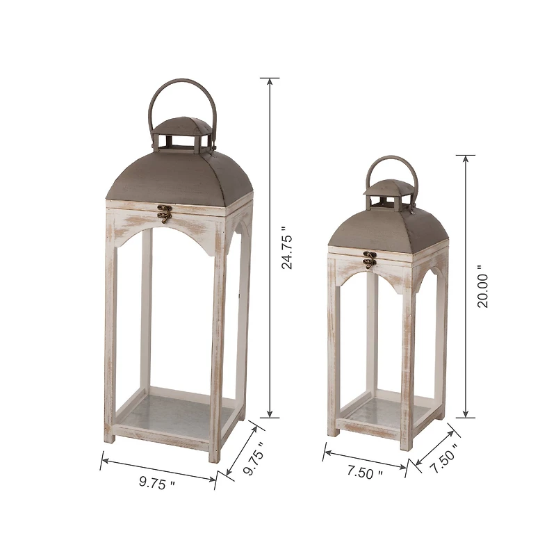 Glitzhome® White Wooden Modern Farmhouse Lantern Set