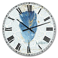 Designart Blue Damask Feather Wall Clock