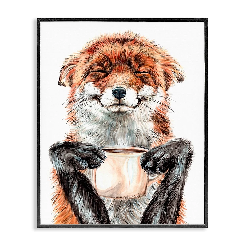 Stupell Industries Happy Fox with Coffee Framed Giclee Art
