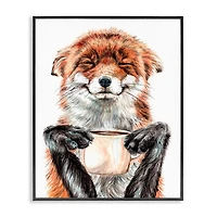 Stupell Industries Happy Fox with Coffee Framed Giclee Art